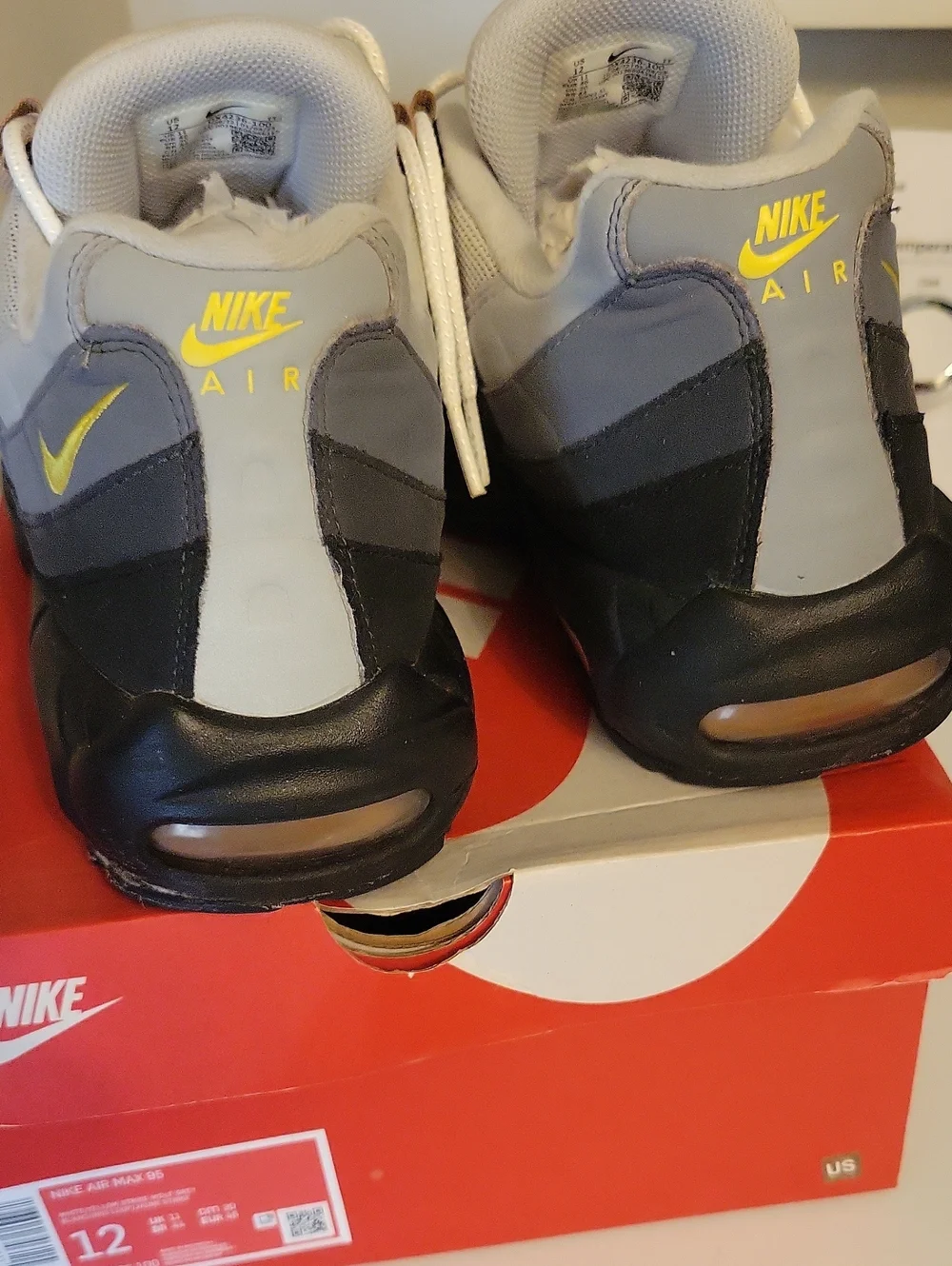 Mens Nike Air Max 95 White/yellow Strike-wolf Grey Size 12 Gently Used W/box
